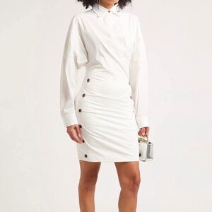 PHILOSOPHY di LORENZO SERAFINI Rare Pure White Stretch Wrap Ruched Shirt Dress